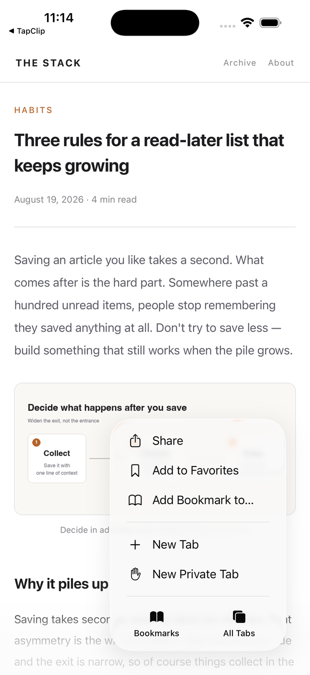 Save from Safari with TapClip